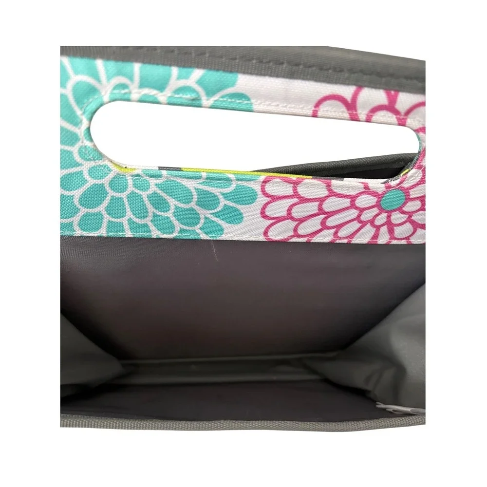 Thirty-One Double Duty Caddy Bubble Bloom Floral Organizer Tote Bag Gray Pink